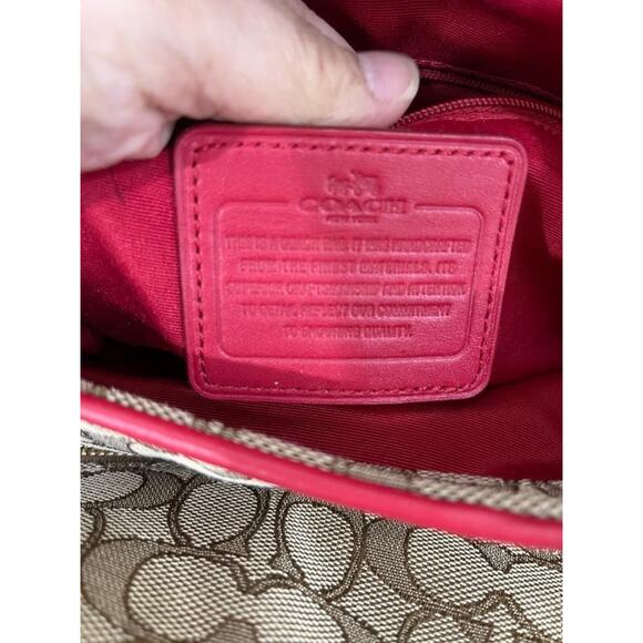 Coach Phoebe Signature Outline Shoulder Bag/Purse #36424 Khaki/Red (u300 - Picture 8 of 10